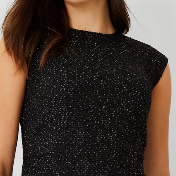 EUC Ann Taylor Black Shimmer Tweed Sheath Dress with Pockets | Size 10 Petite - Picture 2 of 11